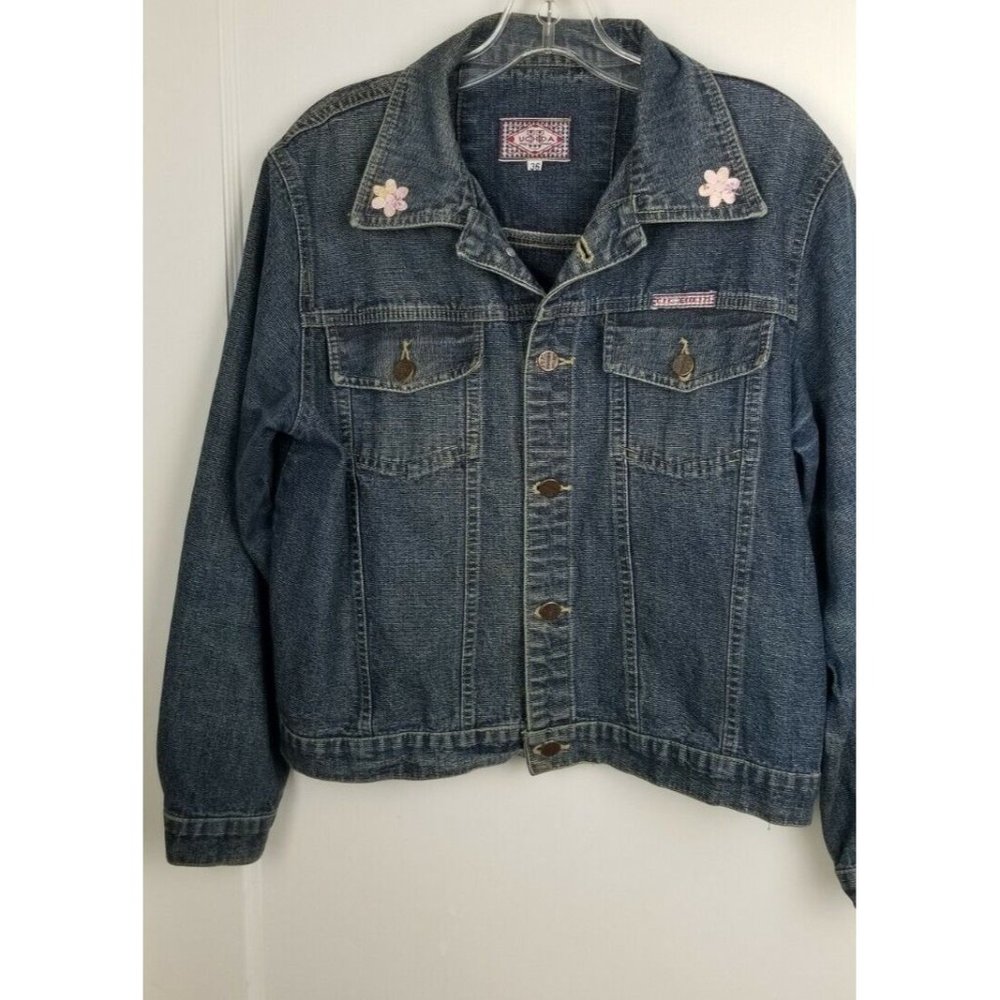 Uchida RARE VT 70's Designer Denim Jean Jacket, SIZE 36 (MEDIUM) Flower Applique